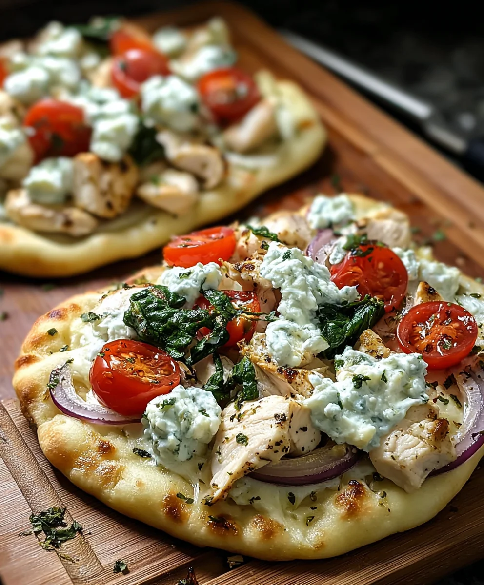 Tzatziki Chicken Naan Pizza - Easy Veggie Delight