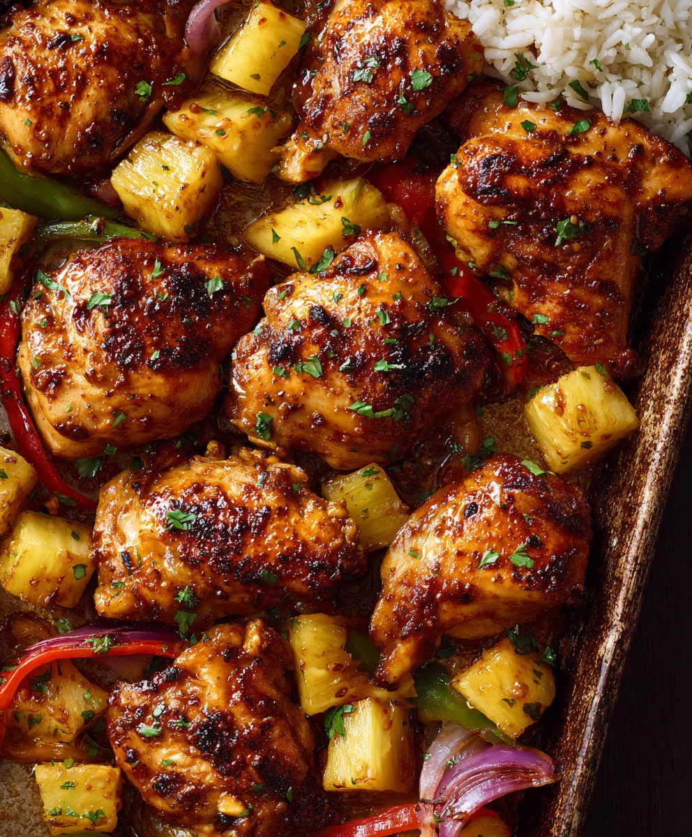 Easy Hawaiian Chicken Sheet Pan Dinner Recipe