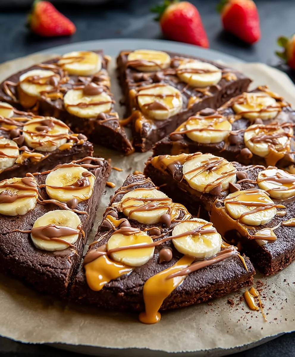 Chocolate Peanut Butter Brownie Pizza-Decadent Dessert
