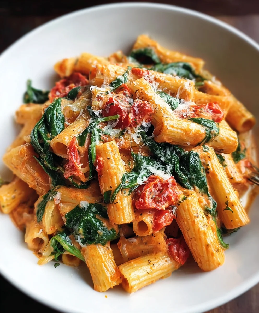 Easy Creamy Tomato Spinach Pasta Recipe