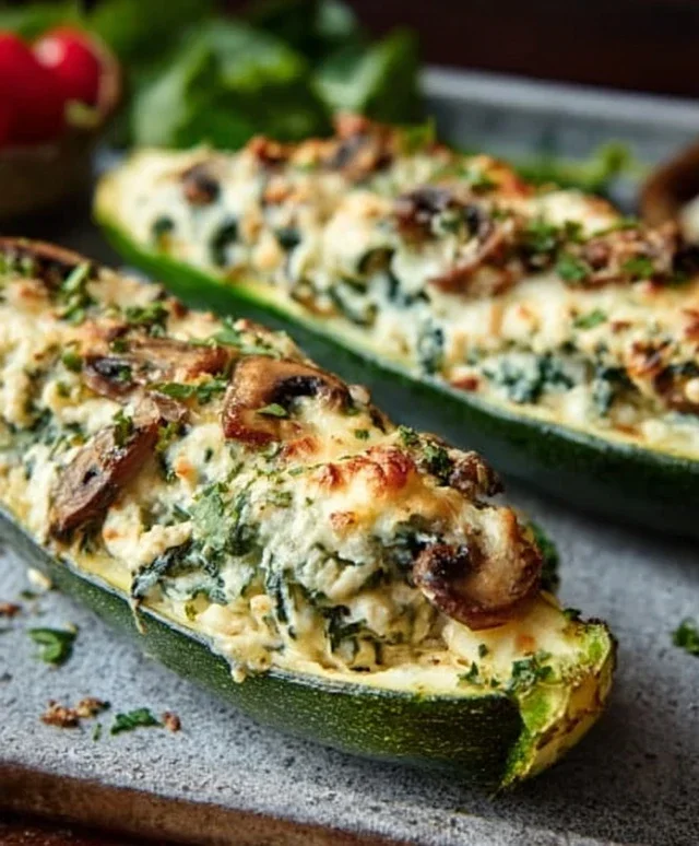 Spinach, Mushroom, and Ricotta Stuffed Zucchini Boats Recipe