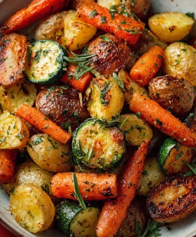Garlic Herb Roasted Potatoes Carrots and Zucchini