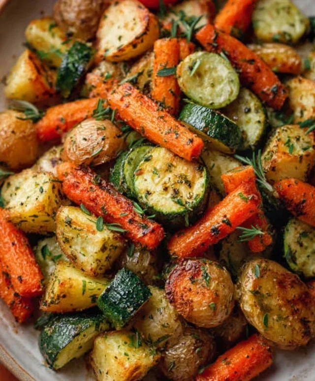 Garlic Herb Roasted Potatoes Carrots and Zucchini