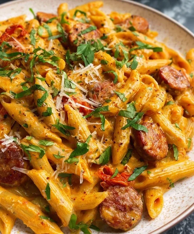 One Pot Creamy Cajun Sausage Pasta (30-Minutes)