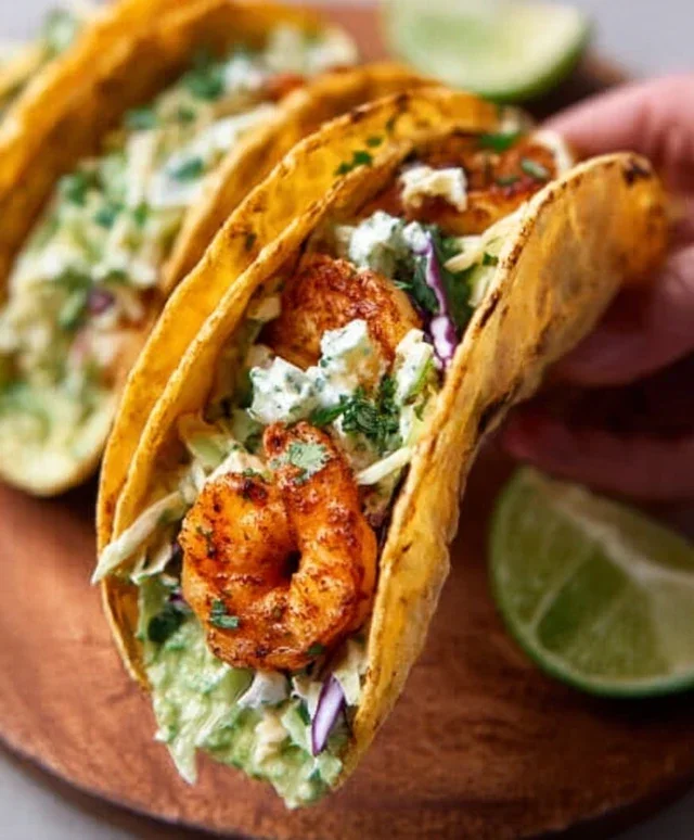 Cilantro Lime Shrimp Tacos with Creamy Slaw