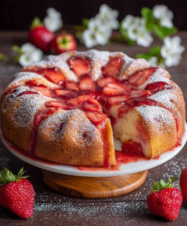 Easy Strawberry Cake with Strawberry Sauce