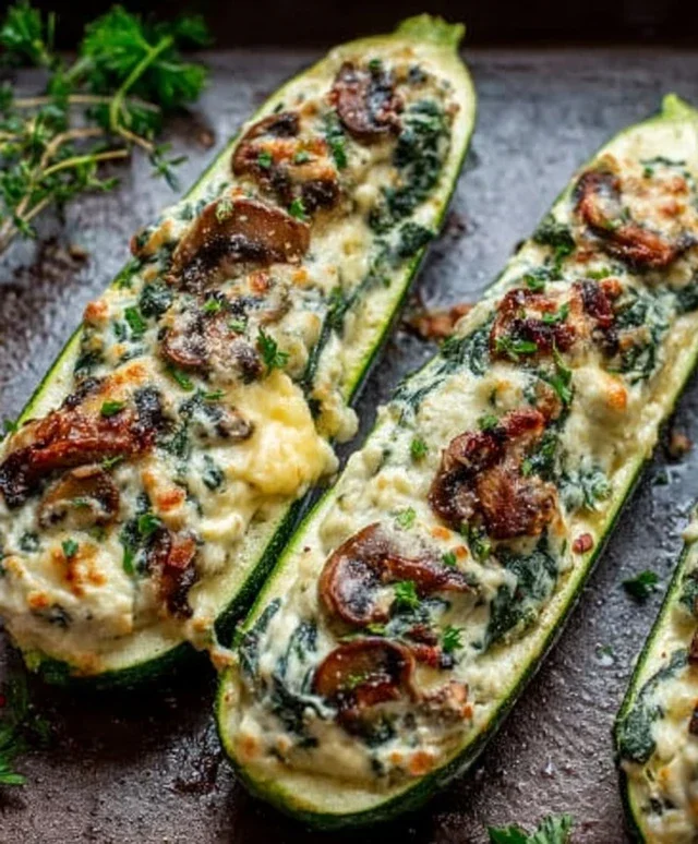 Spinach, Mushroom, and Ricotta Stuffed Zucchini Boats Recipe