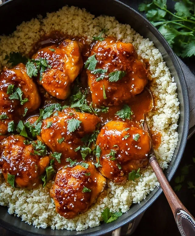 Sweet and Sticky 3 Ingredient Apricot Chicken with Cauliflower Rice