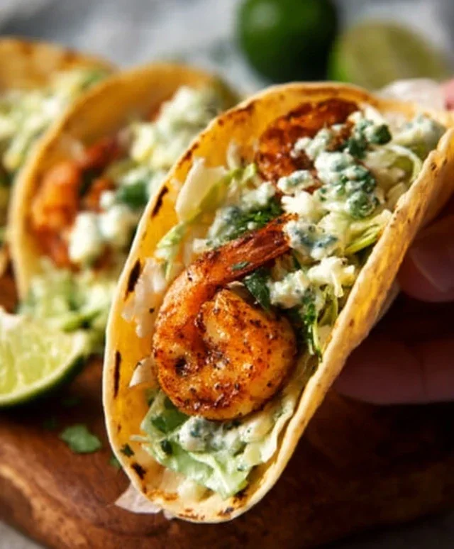 Cilantro Lime Shrimp Tacos with Creamy Slaw