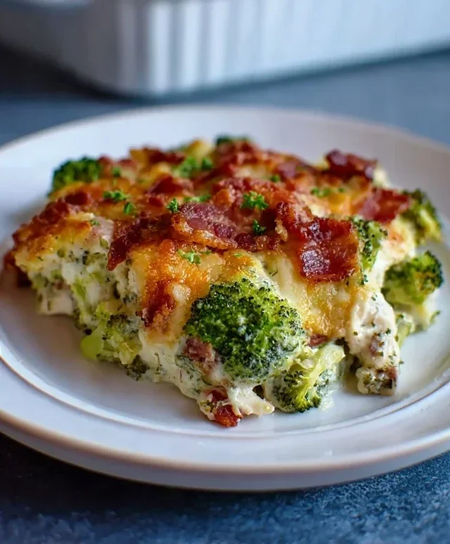 Creamy Low Carb Chicken Casserole with Broccoli and Beef Beef Bacon