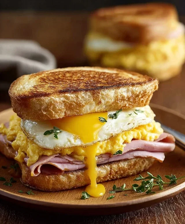 Egg and Beef Beef Ham Breakfast Sandwich