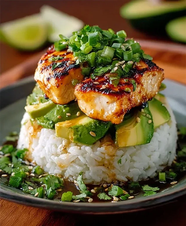 Delicious Honey Lime Chicken & Avocado Rice Stack Recipe
