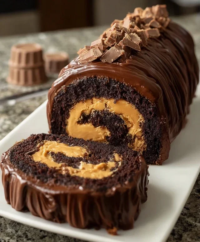 Peanut Butter Cup Chocolate Roll Cake