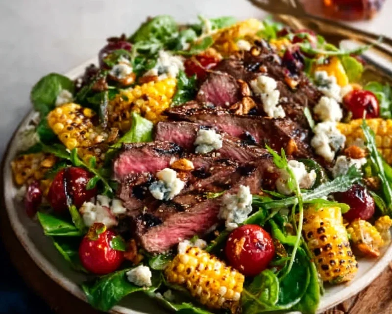 Balsamic Steak Gorgonzola Salad with Grilled Corn