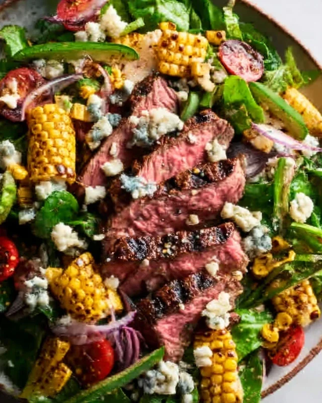 Balsamic Steak Gorgonzola Salad with Grilled Corn