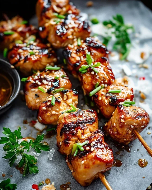 Easy Grilled Asian Chicken Skewers with Honey Garlic Sauce