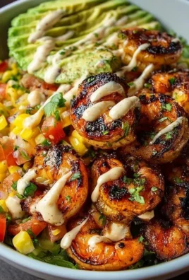 Grilled Shrimp Bowl with Avocado, Corn Salsa & Creamy Garlic Sauce