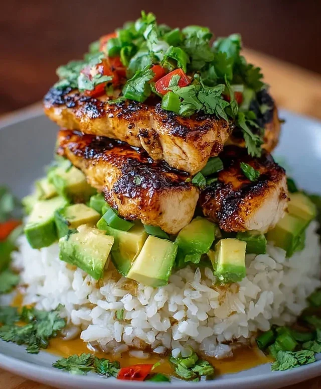 Delicious Honey Lime Chicken & Avocado Rice Stack Recipe
