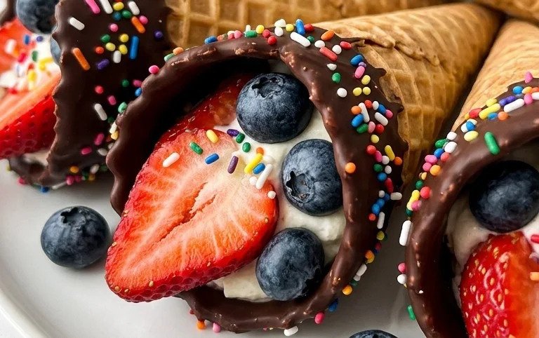 Chocolate Dipped Fruit Filled Cones