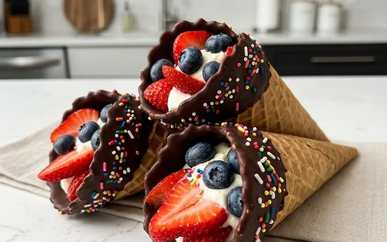 Chocolate Dipped Fruit Filled Cones