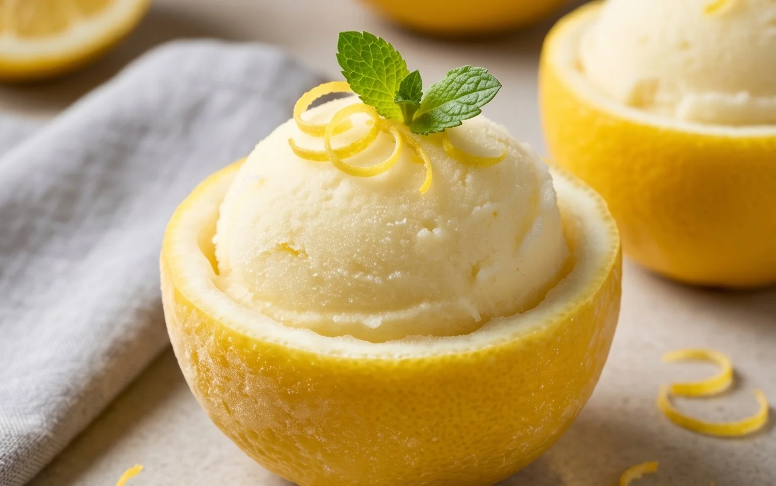 Sorbetto di Limone Dressed Up in a Frozen Lemon Shell
