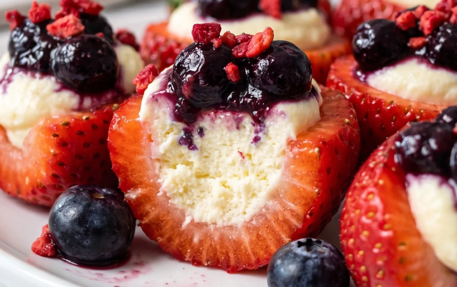 Red, White, and Blue Cheesecake Strawberries