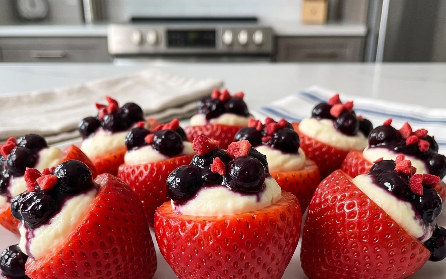 Red, White, and Blue Cheesecake Strawberries