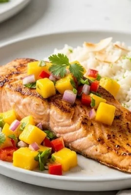Grilled Salmon with Mango Salsa and Coconut Rice